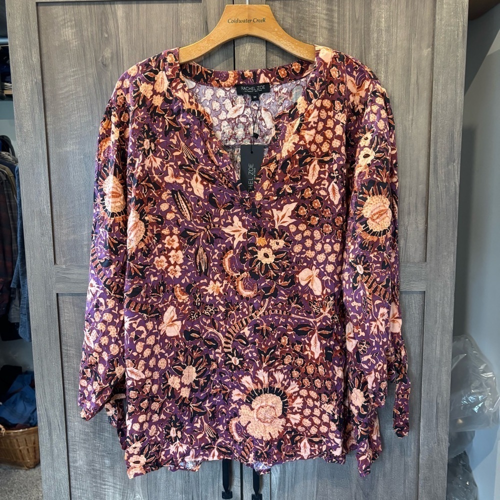 NWT Rachel Zoe 3X Floral Pattern Top V Neck Long Sleeve Boho